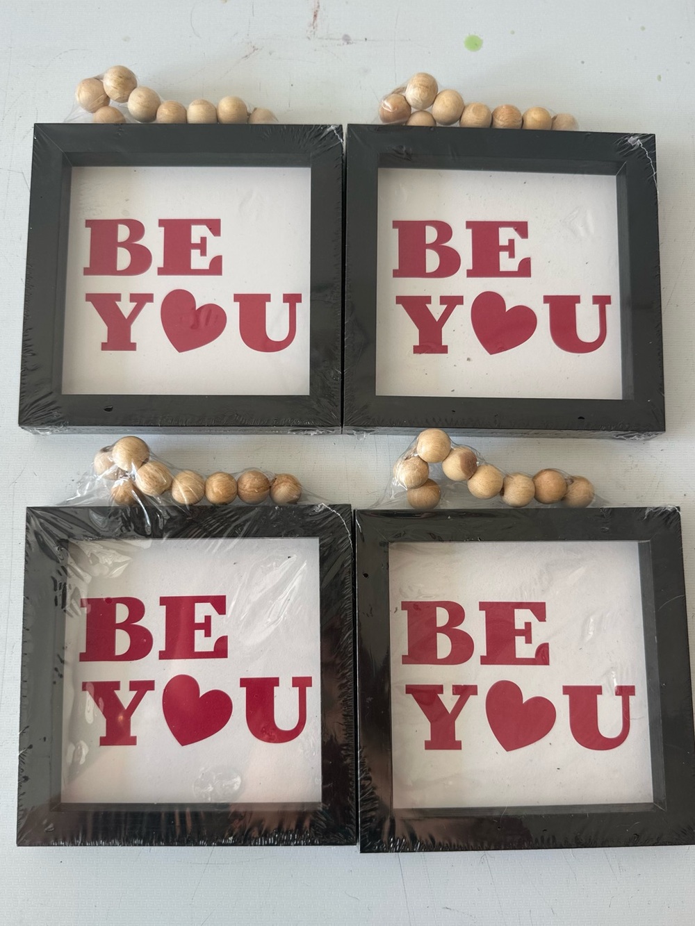 Be You Red Heart Framed Wall Art (Set of 4)